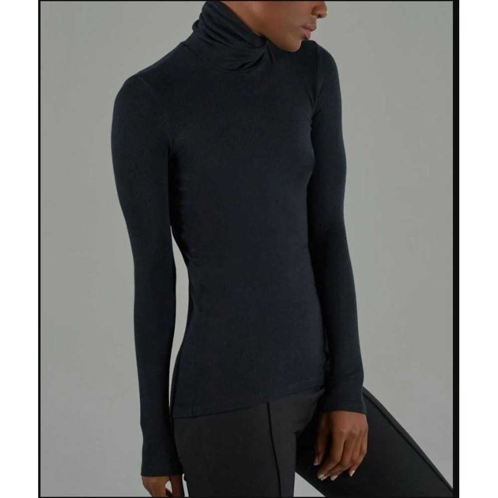 Atm Anthony Thomas Melillo Ribbed Long Sleeve Turtleneck Top Black XS Minimalist